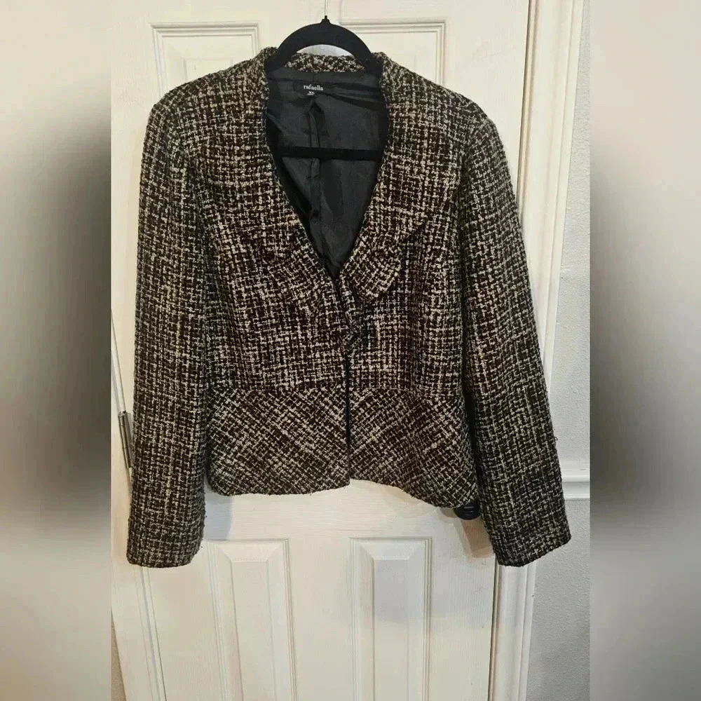 Rafaella Tweed Boucle Blazer Suit Jacket XL Wool blend Business Ruffles